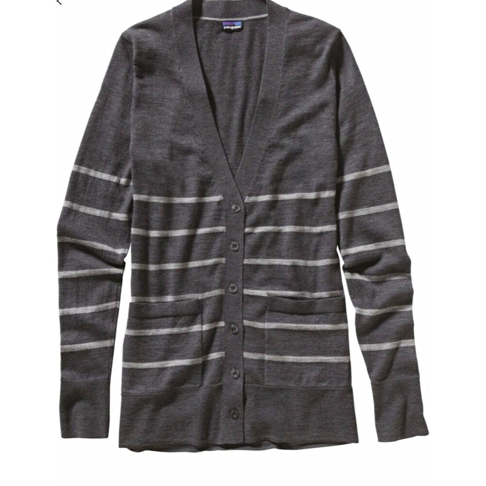 Patagonia Women's 100% Merino Wool Striped V-Neck Cardigan Pockets Size Small
